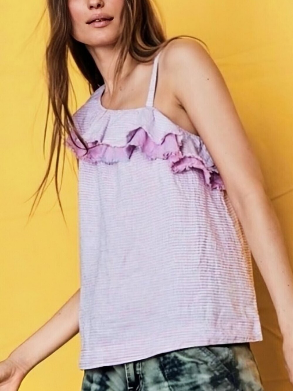 Anthropologie HOLDING HORSES Linen Top in Light Pink & Gray Sz L